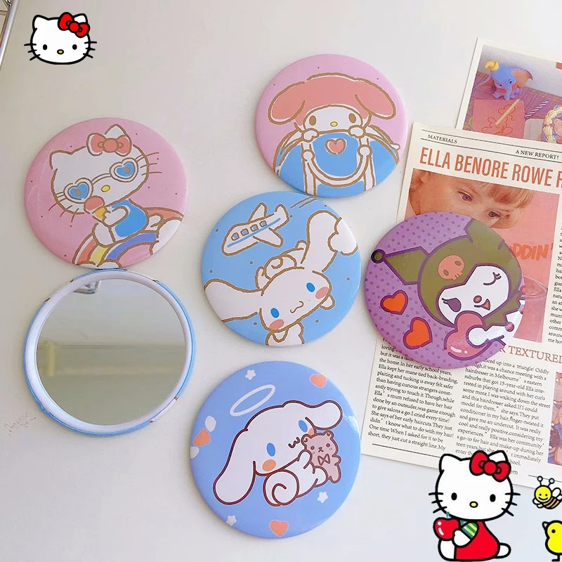 

Kawaii Sanrio Hello Kitty Makeup Mirror Kuromi My Melody Cute Cartoon Girl Portable Small Round Mirror Student Makeup Mirror