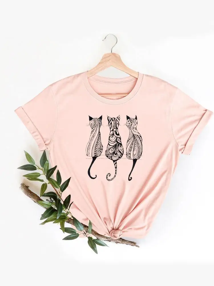 

Женская футболка с коротким рукавом, летняя футболка с принтом в виде кошки, акварелью и надписью Love 90-х