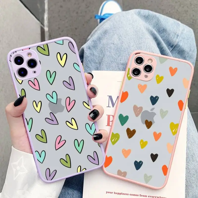 

Cute Love Heart Phone Case for iPhone X XR XS 7 8 Plus 11 12 13 pro MAX 13mini Translucent Matte Shockproof Case