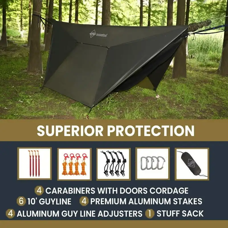 

Hammock Rain Fly, Camping Tarp with Complete Accessories. OD Green, 12'*9.7'