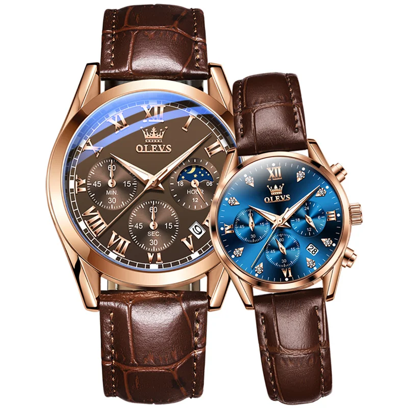 OLEVS Watch Men Rose Gold Couples Wristwatch Fashion Ladies Watches Leather Luminous Date Quartz Lovers Clock Reloj