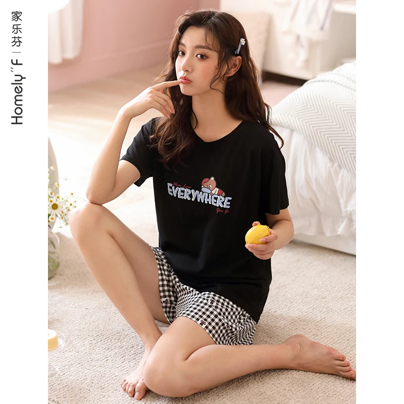 Пижама женская летняя из чистого хлопка с коротким рукавом и шортами