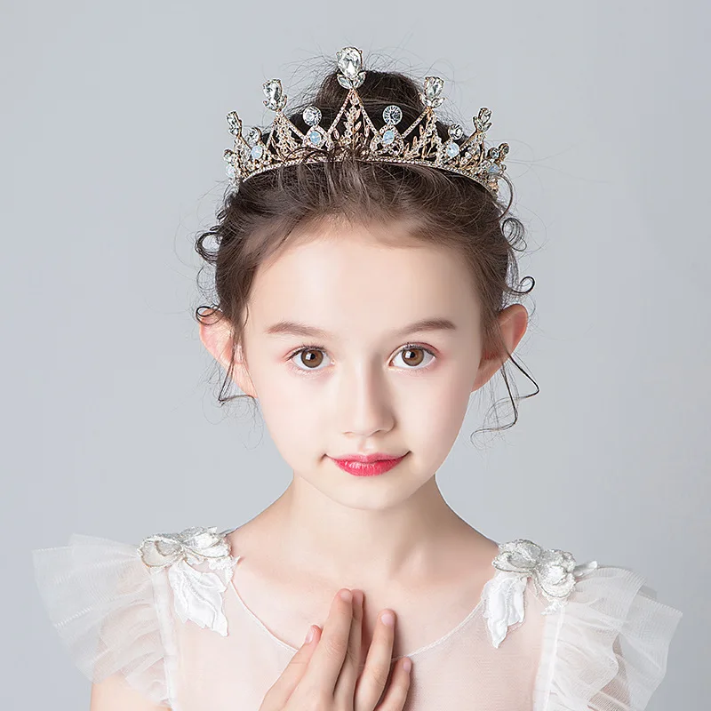 

Fashion Gold Silver Color Crystal Crowns For Kids Child Girls Pearls Tiaras Diadems Wedding Hair Accessories Bridal Jewelry