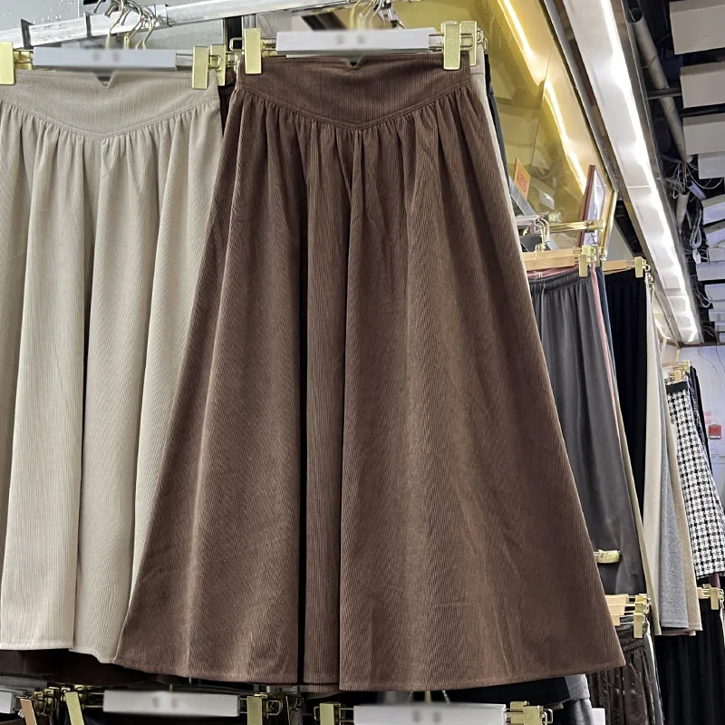

Женская Вельветовая юбка-карго, трапециевидная Вельветовая юбка в складку с высокой эластичной талией в Корейском стиле, осенняя универсальная уличная одежда, Прямая поставка