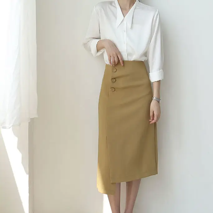 

Women 2022 Spring Summer Fashion New Midi Skirts Female High Waist Pencil Skirt Lady Elegant Casual Office Skirts Jupe Femme G75