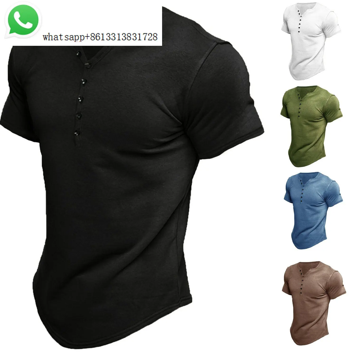 

Men's short sleeve 2023 summer new Europe and America men's Henry shirt short sleeve men's solid color T-shirt top