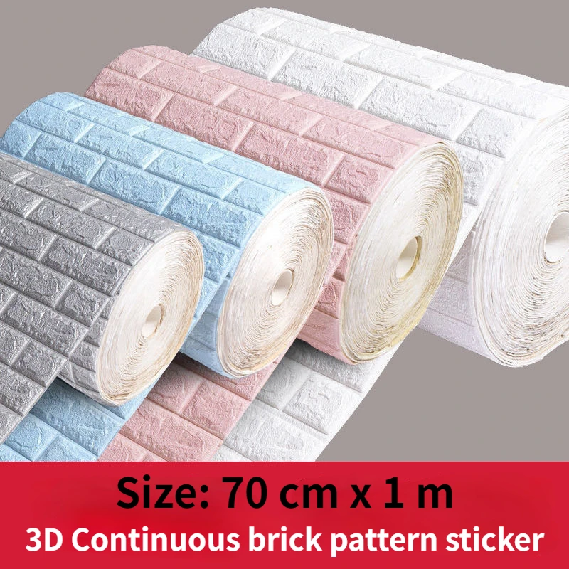 

70cmx1m 3D Three-dimensional Continuous Brick Pattern Wall Stickers Waterproof Self-adhesive Wallpaper Bedroom Home Decoration