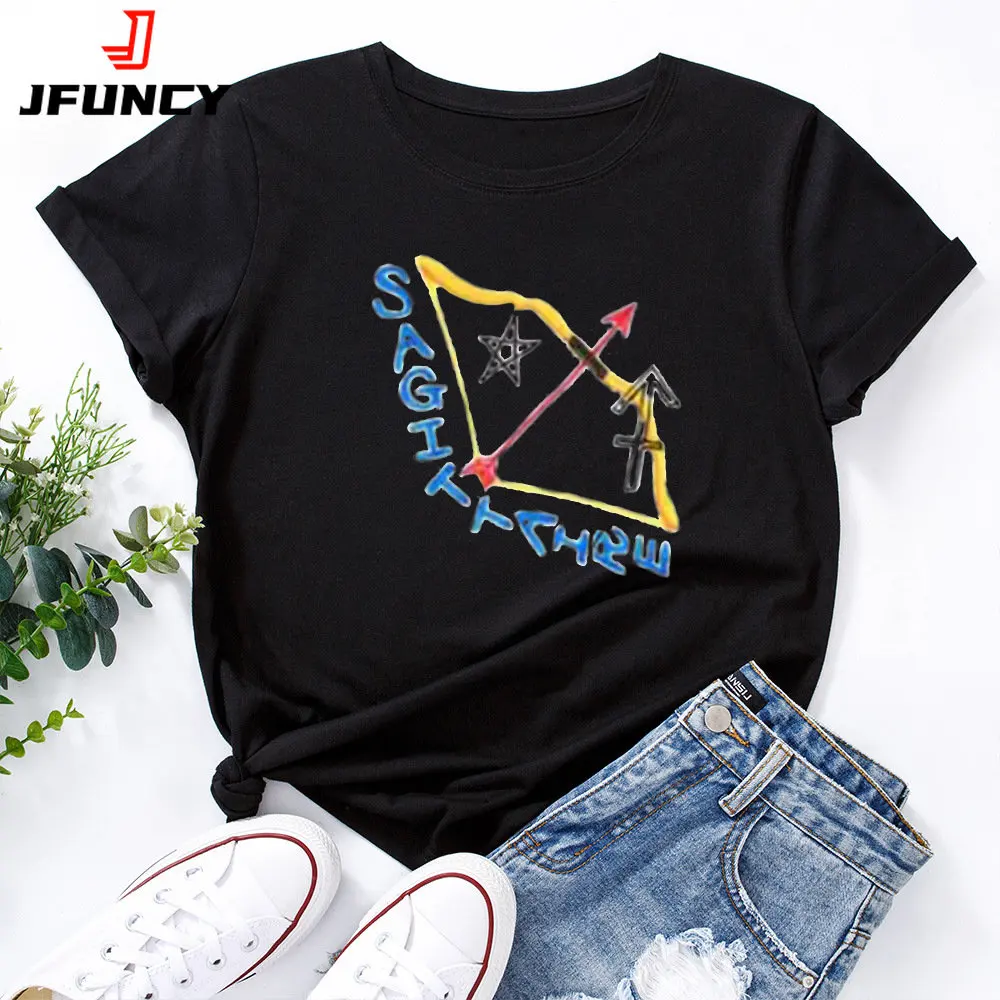 

JFUNCY Women T-shirts Short Sleeve Tees Woman Tops Fashion Sagittarius Graphic T Shirt Ladies Tshirt 2023 Female Summer Clothing