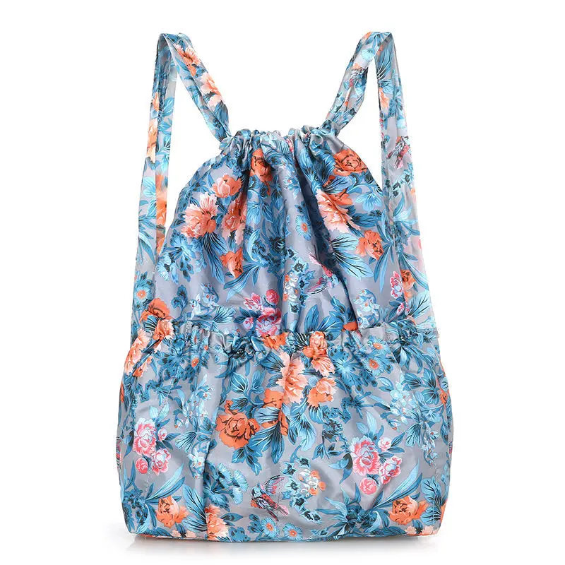 

Large Portable Women Drawstring Backpack Lightweight Vintage Print Lady Travel Daypack Waterproof Foldable Shopping Bag