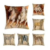 realistic horse zebra tiger pillow case cushion pillow cover oil painting cushion cover pillows cotton linen square zy233