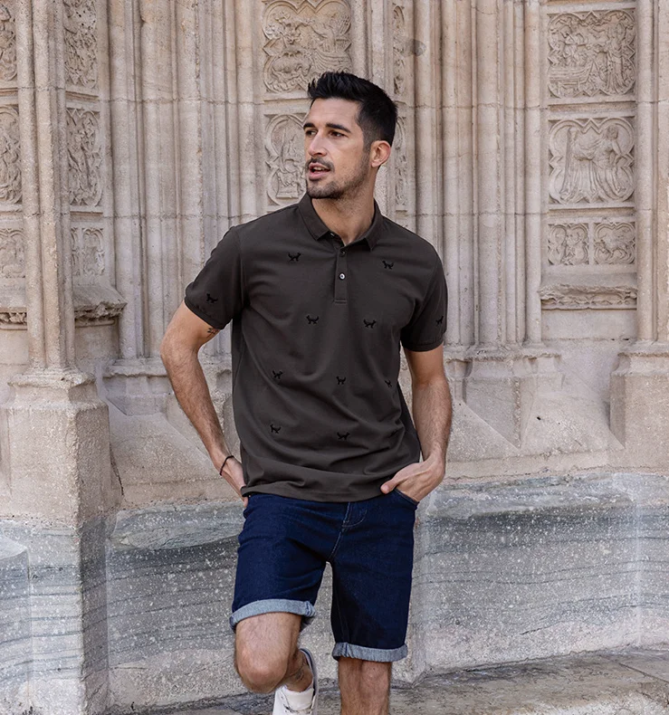 

W2428- Men's summer new Fox embroidered short sleeved polo shirt.