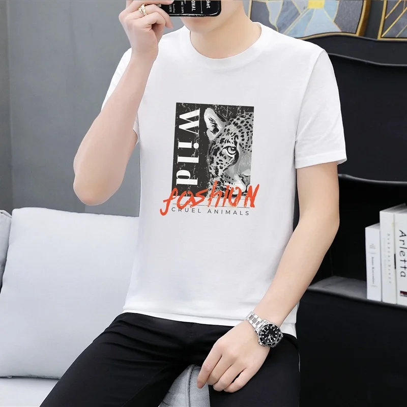 

Футболка мужская хлопковая с коротким рукавом, модная Повседневная рубашка с круглым вырезом, топ в Корейском стиле, в стиле хип-хоп, верхня...