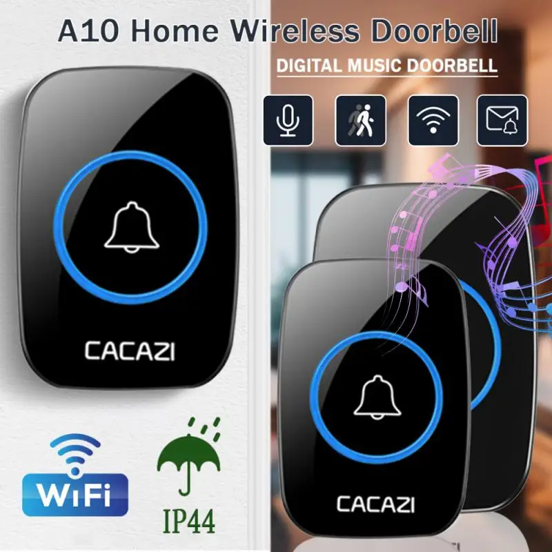 

CACAZI 2022 Wireless Waterproof Doorbell 300m Range US EU UK AU Plug Home Intelligent Door Bell Chime 1 2 Button 1 2 Receiver