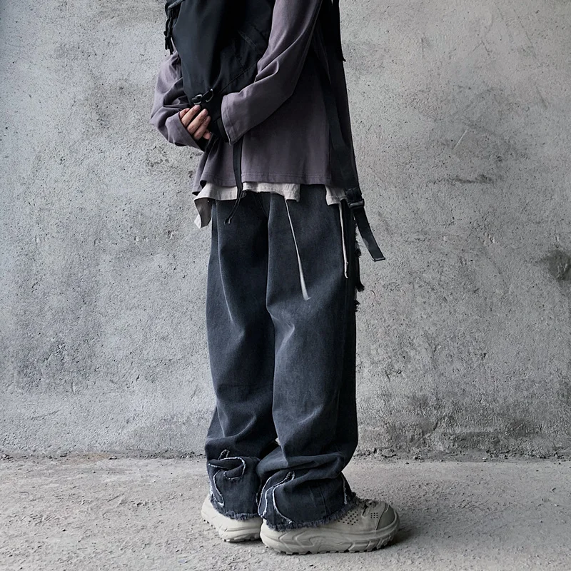 DEEPTOWN Ripped Jeans Men Hole Straight Denim Pants Loose Casual Trouers Male Fashion Streetwear Punk Hip Hop Vintage Spring