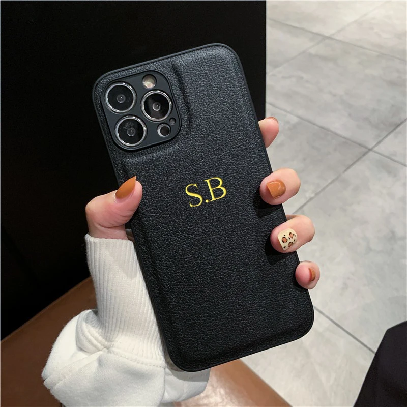 

Personalised Case For iphone 14 13 Pro Max Customized Initials Name Leather Case For iphone 14 13 12 11 Pro Max XS XR MAX Cover