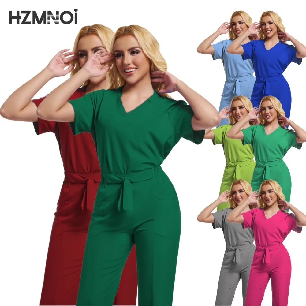 HZMNOI Medical Uniforms Women Scrubs Sets Nurse Nursing Work Clothes Beauty Salon Spa Surgical Suit Lab Hospital Overall
