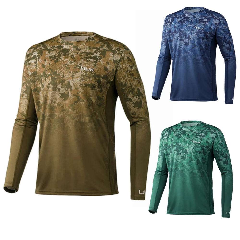 

HUK Men's Fishing Shirts Summer Sun Protection Long Sleeve Performance Clothes Camisa De Pesca UPF50 Breathable Angling Clothing
