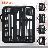stainless steel bbq tools set spatula fork tongs knife brush skewers barbecue grilling utensil camping outdoor cooking tool set