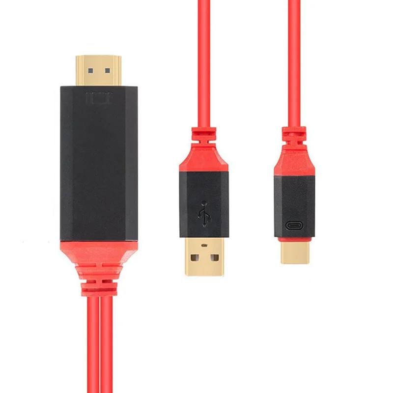 

4K High-definition 1080P Male To Male HDMI Adapter USB C To HDMI Three In One Auxiliary Cable Suitable for Xiaomi Plug and Play