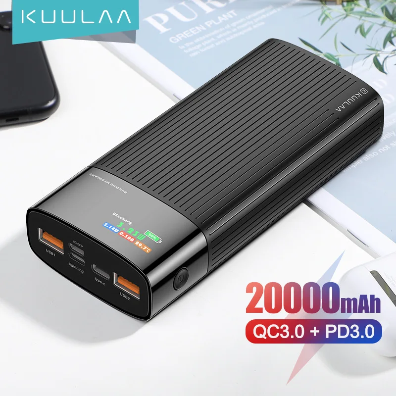 

KUULAA PowerBank 20000mAh QC PD 3.0 PoverBank Fast Charging Power Bank 20000 mAh USB External Battery Charger For Xiaomi Mi 10 9