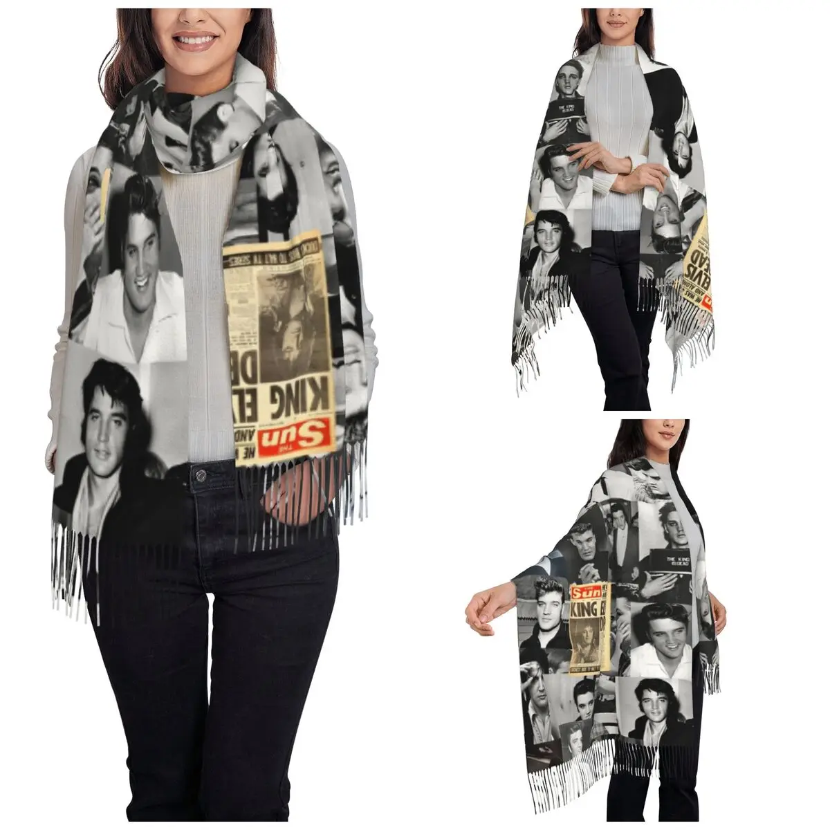 Художественный шарф E-Elvis P-Presleys для женщин зимние теплые кашемировые шали и