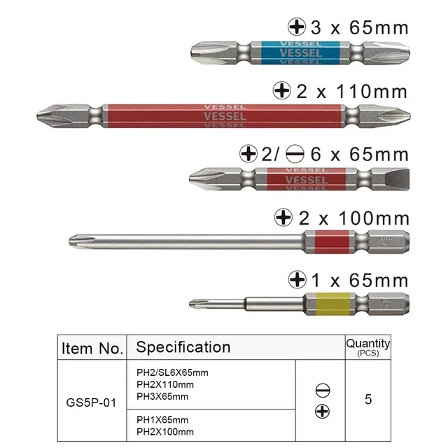 

VESSEL NO.GS5P Series 1/4 "5 шт. 6,35 мм набор отверток, аксессуары для ручных инструментов No GS5P-01/GS5P-02/GS5P-03