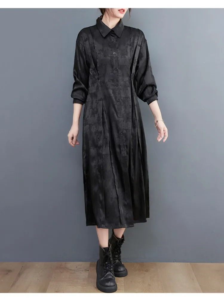 Осеннее платье большого размера с длинными рукавами женское цветочным принтом