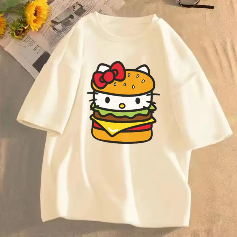 

Sanrios Kawaii Anime Children's Short-sleeved T-shirt New Summer Cute Cartoon Hello Kitty Half-sleeved Cotton Top Birthday Gift