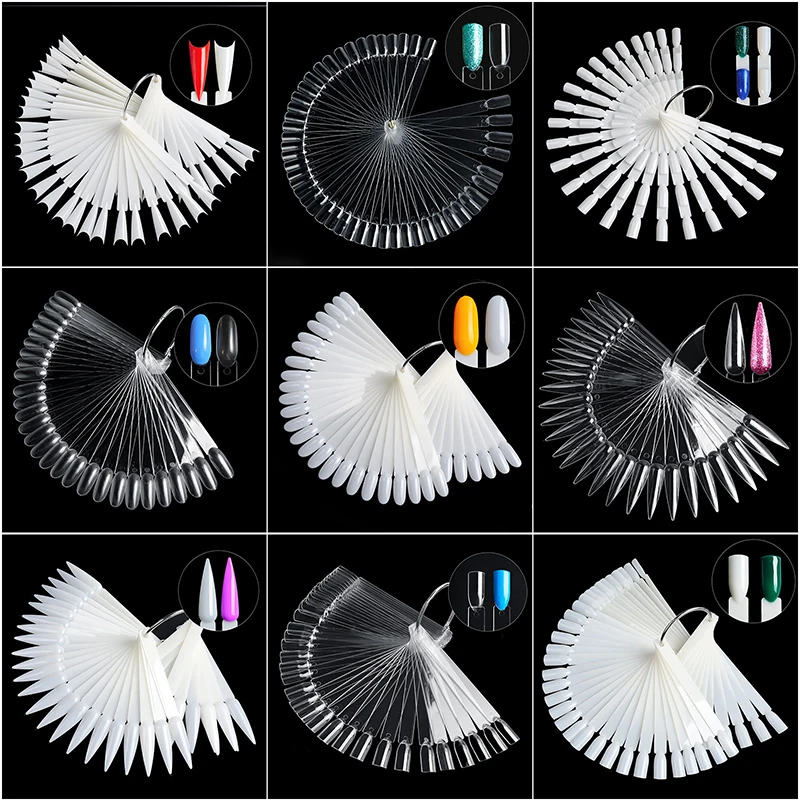 

Natural/Clear Gel Nail Polish Color Chart Display 50PCS False Nail Tips Oval Fan Style Practice Showing Shelf Nail Art Tools