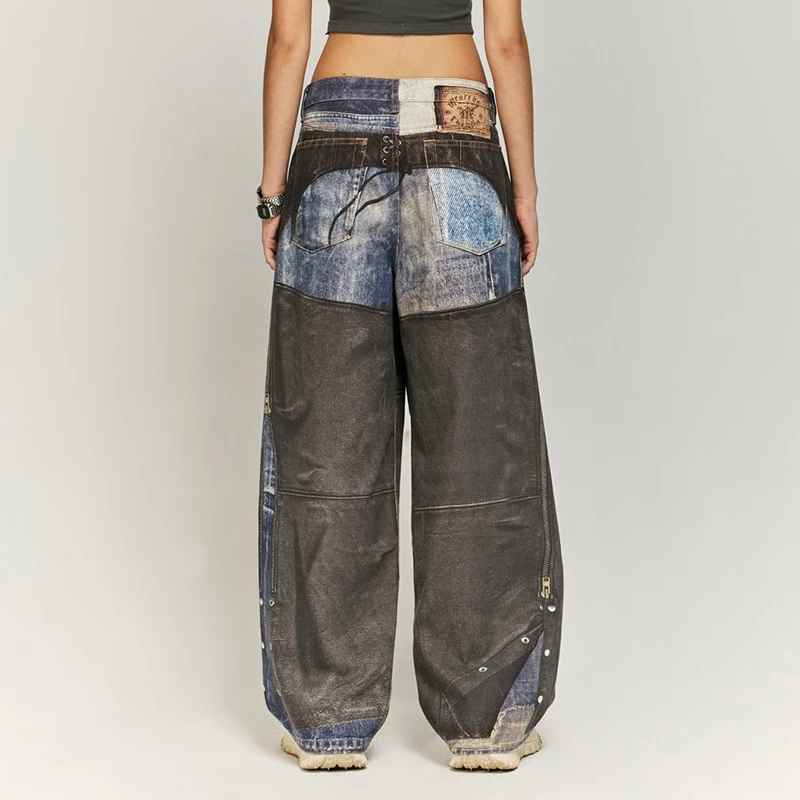 Модный индивидуальный дизайн искусственные двухсекционные джинсы с иллюзией