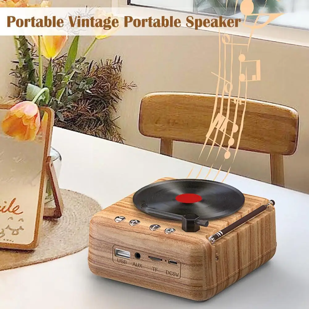 Portable Atomic Vinyl Record Player Bluetooth Speaker Usb Sound Bluetooth Gift Radio Compatible Retro Centerpiece Z8q0