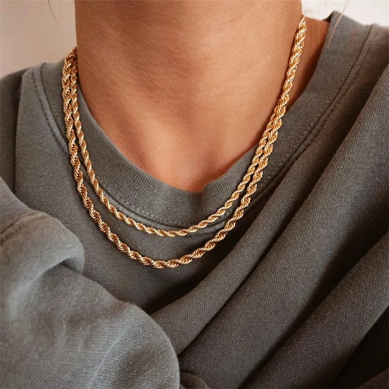 

New European And American 3mm/4mm Twist Chain One Piece Stainless Steel Men For Women Necklace Free Shipping Items