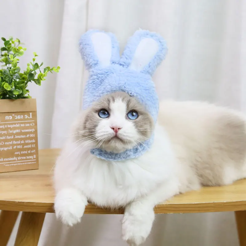 

Cute Cat Headgear Bunny Drag Hat Cat Dog Headwear Costume Performance PhotoProps Funny Pet Hat Rabbit Ears Cosplay Warm Hood