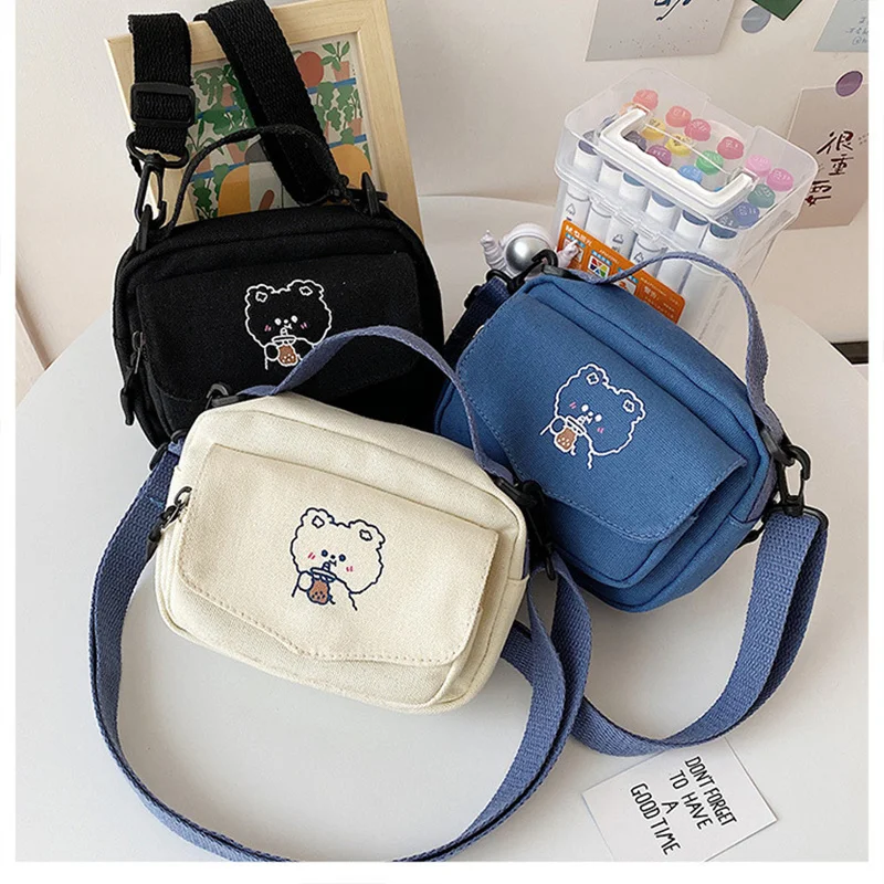 

Small Women Canvas Shoulder Bags Korean Cartoon Print Mini Canvas Handbags Phone Crossbody Bag for Cute Girl