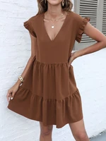loose v neck cascading ruffle sweet casual above knee sleeveless daily office lady night out vacation dress summer 2022 cute