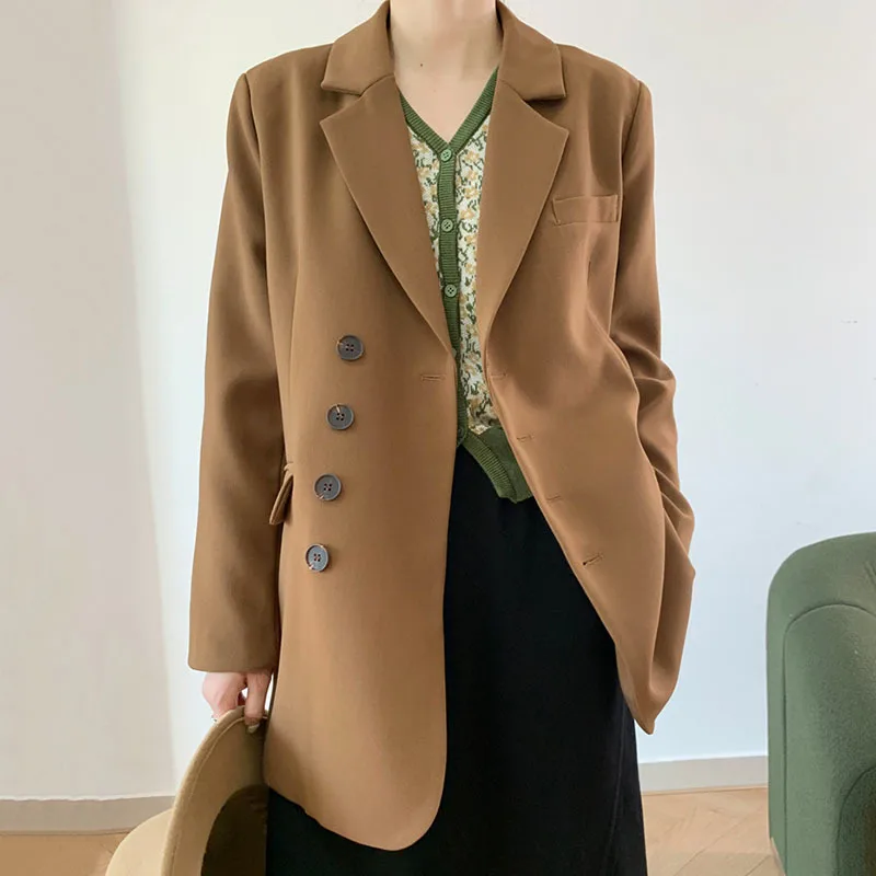 Solid Elegant Blazer Women Chic Single Breasted Office Lady Outerwear Female Spring Autumn Loose-fit Casual Wild Suit Jackets
