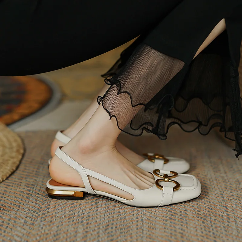 

2022 new summer womens sandals natural leather 22-24.5cm cowhide upper cowhide straps + metal decoration shoes woman heels women