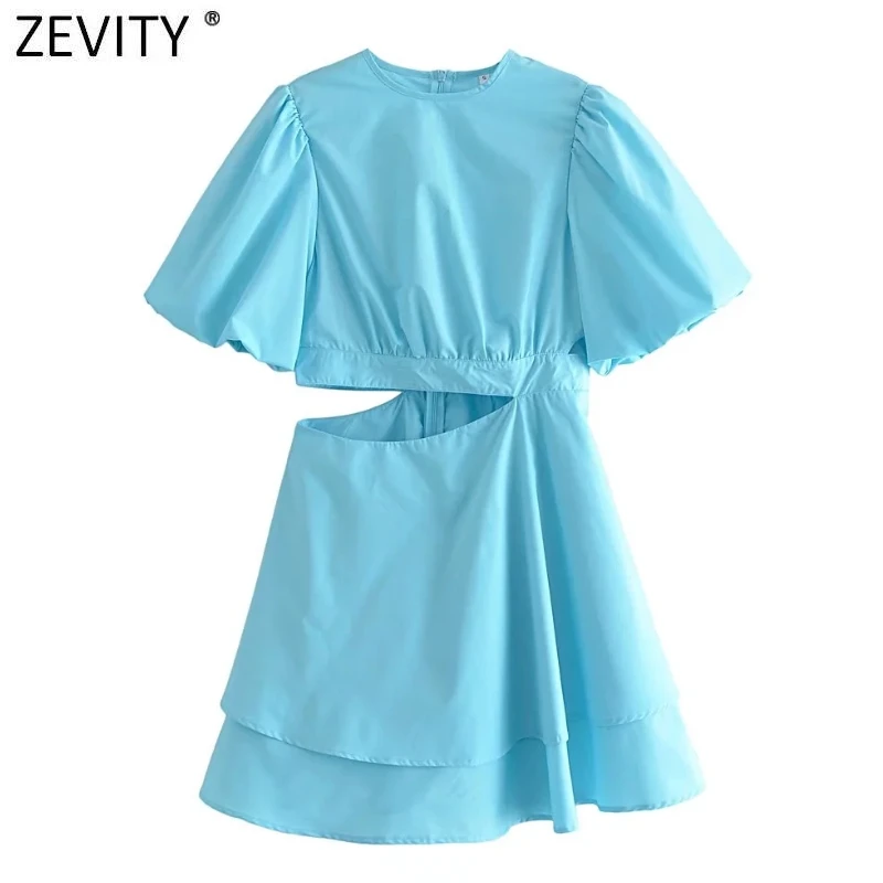 

Мини-платье ZEVITY женское с круглым вырезом, модное облегающее мини-платье с оборками и разрезом на подоле, с рукавами-фонариками, на молнии сз...