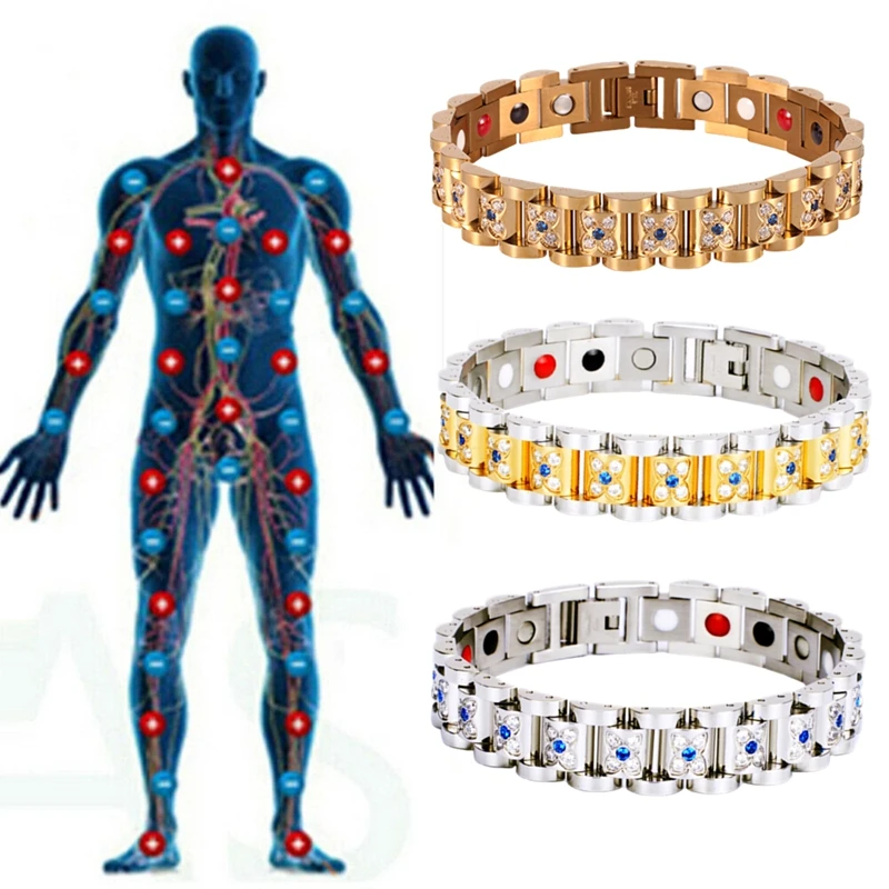 

Luxury Crystal Rhinestone Bracelets for Couple Magnetic Bracelet Germanium Magnetic Healthy Therapy Energy Jewelry Woman Charm