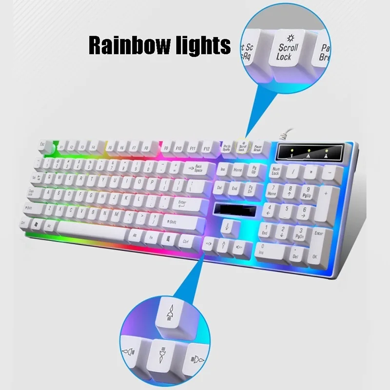 

Wired Gaming Keyboard Mouse Combo Set Durable 104 Keys Rainbow Backlight Mechanical Feel Keyboard Mouse For PC Gamers