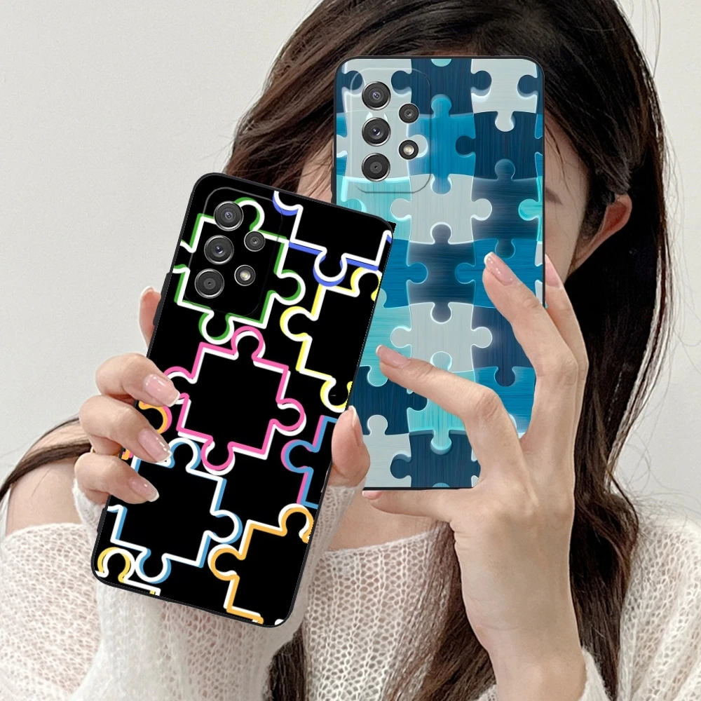 Puzzle Pretty Fashion Mobile Cell Phone Case for Samsung Galaxy A91 73 71 70 54 53 52 34 24 23 21 S 5G Black Cover Shell