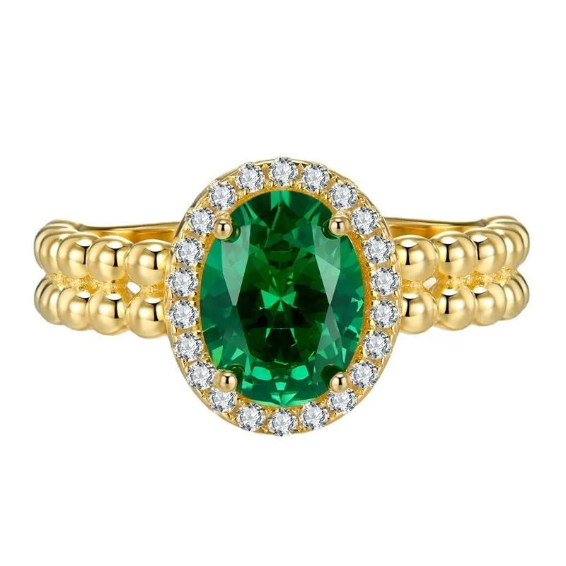 

SpringLady 925 Sterling Silver Oval Cut 2CT Emerald High Carbon Diamond Gemstone Wedding Engagement Vintage Ring Fine Jewelry