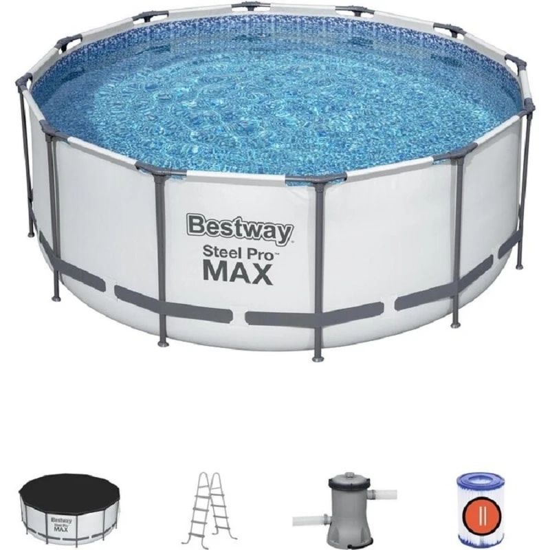 Бассейн каркасный Bestway 56420 фильтр-насос 2006 л/ч тент лестница 366х122 см 10250 л | Спорт и