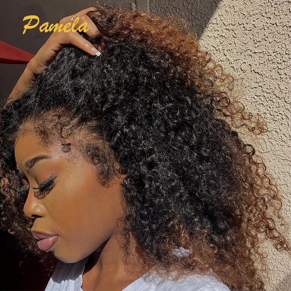 

Ombre 1B/30 Colored 250% High Density 13x6 Curly HD Transparent Lace Front Kinky Edges Hairline Wig With Curly Baby Hair