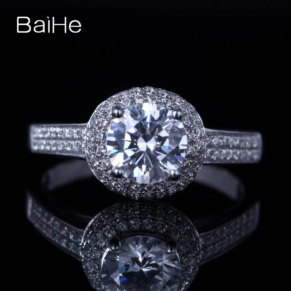 

BAIHE Sterling Silver 925 1CT Round Genuine AAA Graded Cubic Zirconia Party Women Trendy Fine Jewelry Cubic Zirconia Ring
