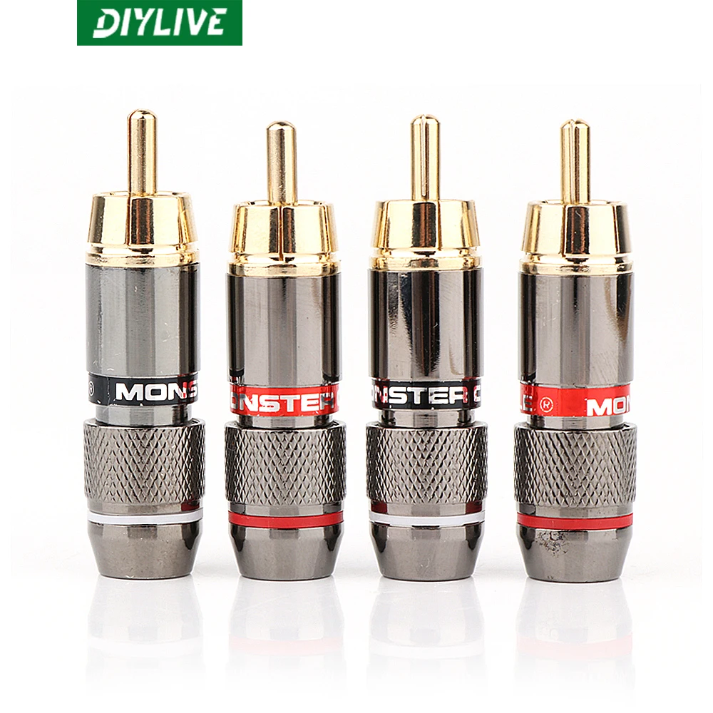Позолоченный разъем RCA lotus для аудиосигнала DIYLIVE Monster, клеммы, самоблокирующийся кабель
