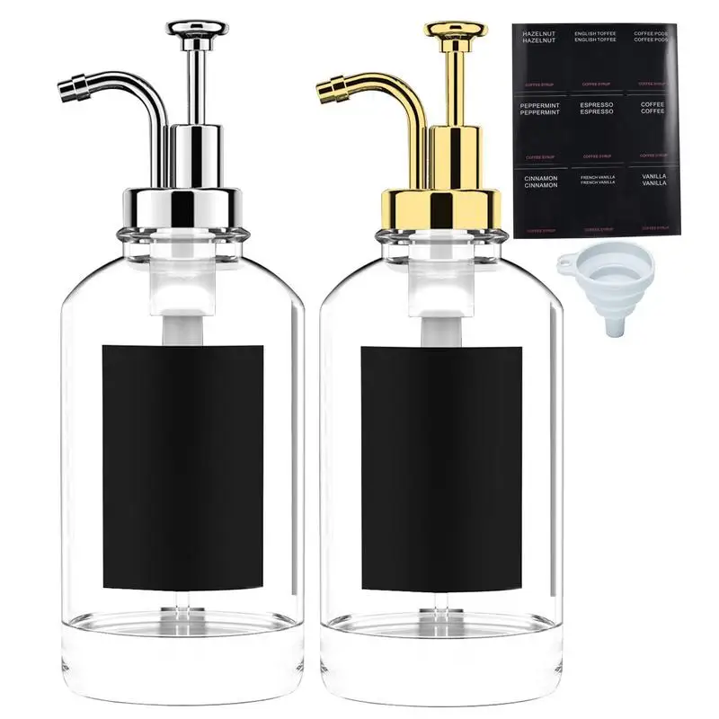 

2 Pcs Coffee Syrup Dispenser Set With 18 Labels 16.9 Oz 500 Ml Coffee Syrup Container Minimalist Clear Glass Syrup Bottle