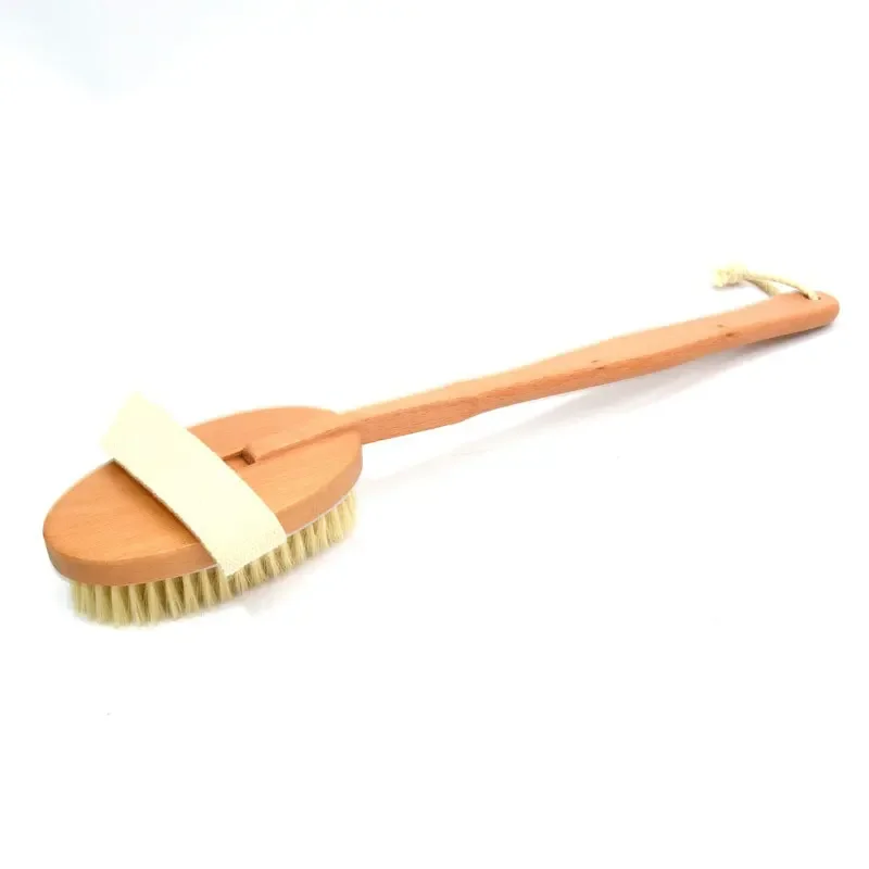 

New 1Pc Qualified Shower Brush Natural Long Wooden Bristle Massager Bath Shower Back Spa Detachable Scrubber