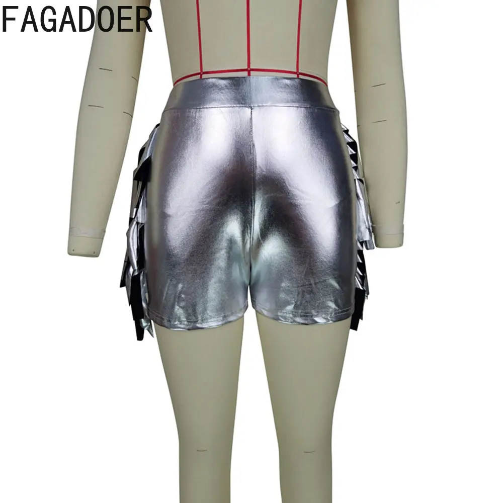 FAGADOER Fashion Y2K Street Style Women Bronzing Solid Tassel Design Shorts Casual Female Skinny Party Matching Clothing Bottoms