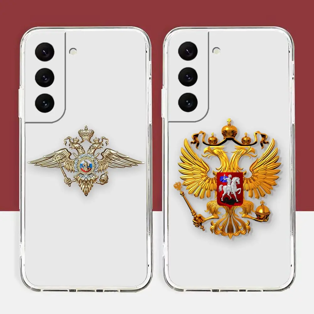 

Clear Phone Case For Samsung Galaxy S22 S21 S20 FE S10 NOTE 10 A12 A10 J7 J6 PLUS ULTRA 5G Case Funda Shell Russian Flags Emblem